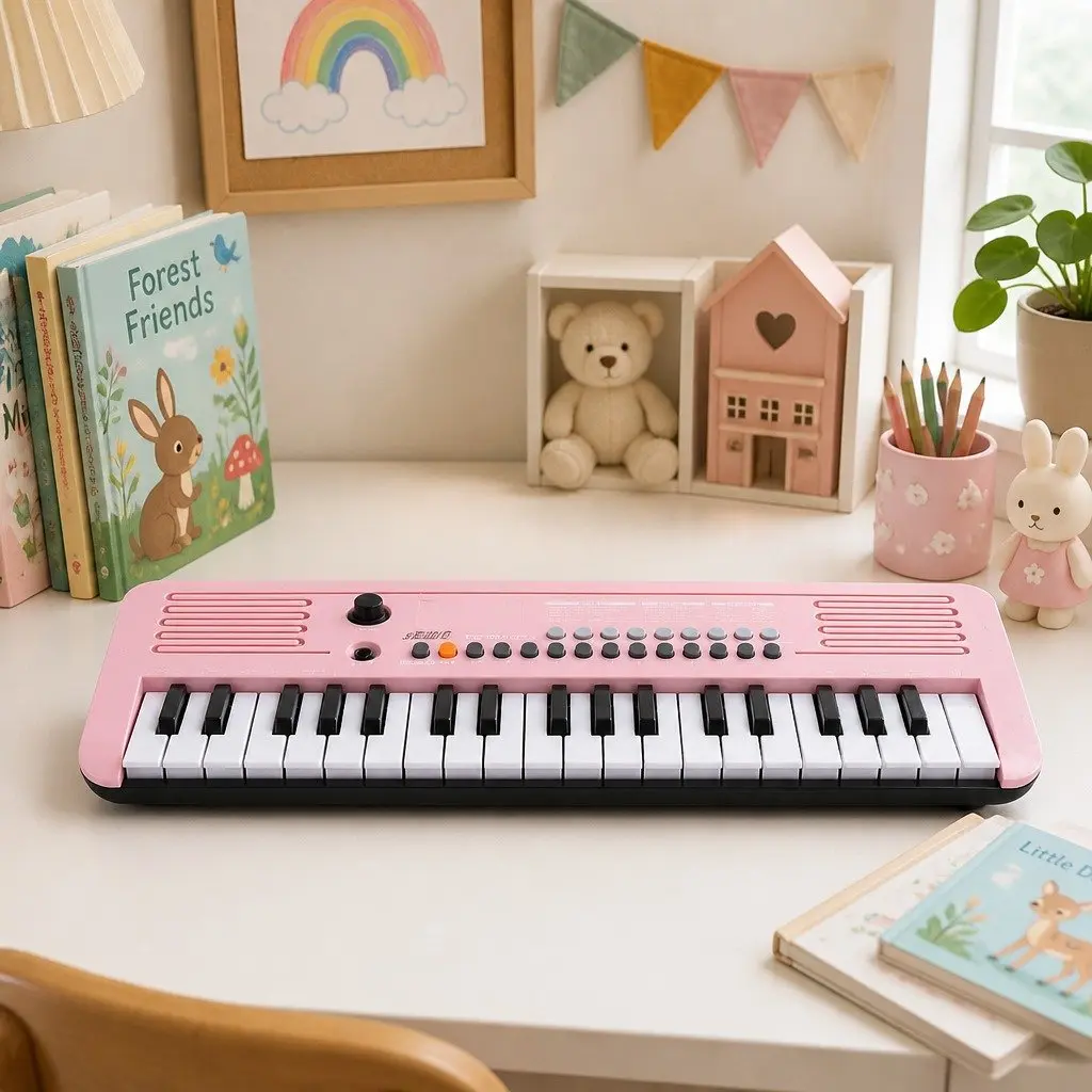 37-Key Digital Piano Keyboard for Kids Beginners Compact Interactive Music Pink