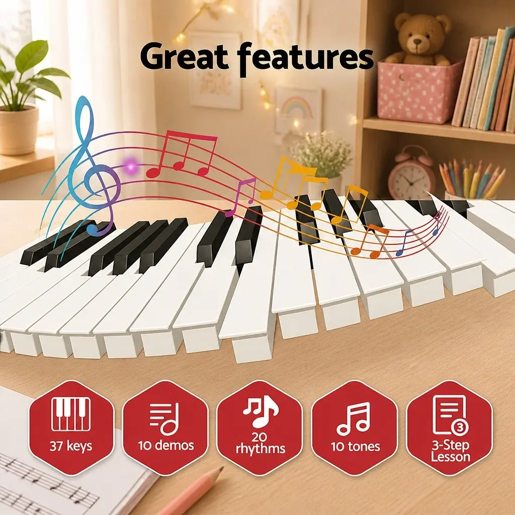 37-Key Digital Piano Keyboard for Kids Beginners Compact Interactive Music Pink