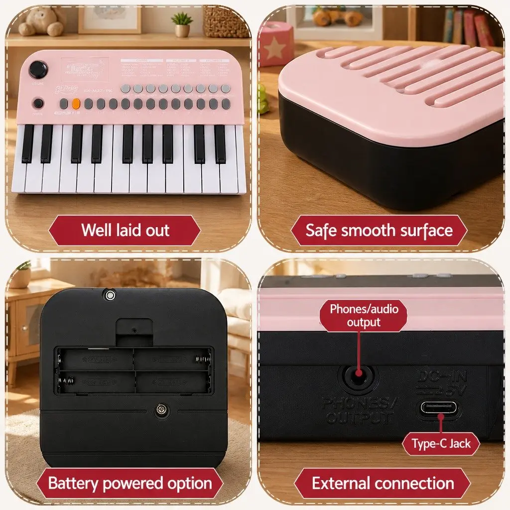 37-Key Digital Piano Keyboard for Kids Beginners Compact Interactive Music Pink
