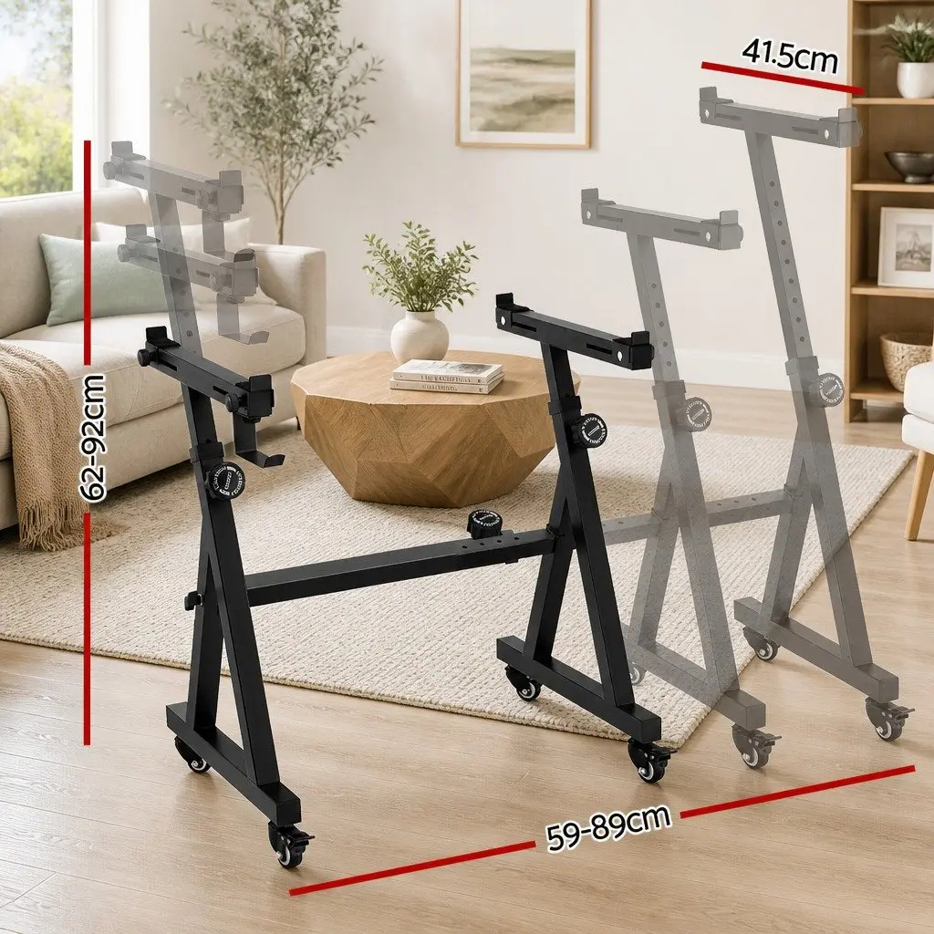 Heavy Duty Adjustable Piano Stand Z-Frame Lockable Wheels Black