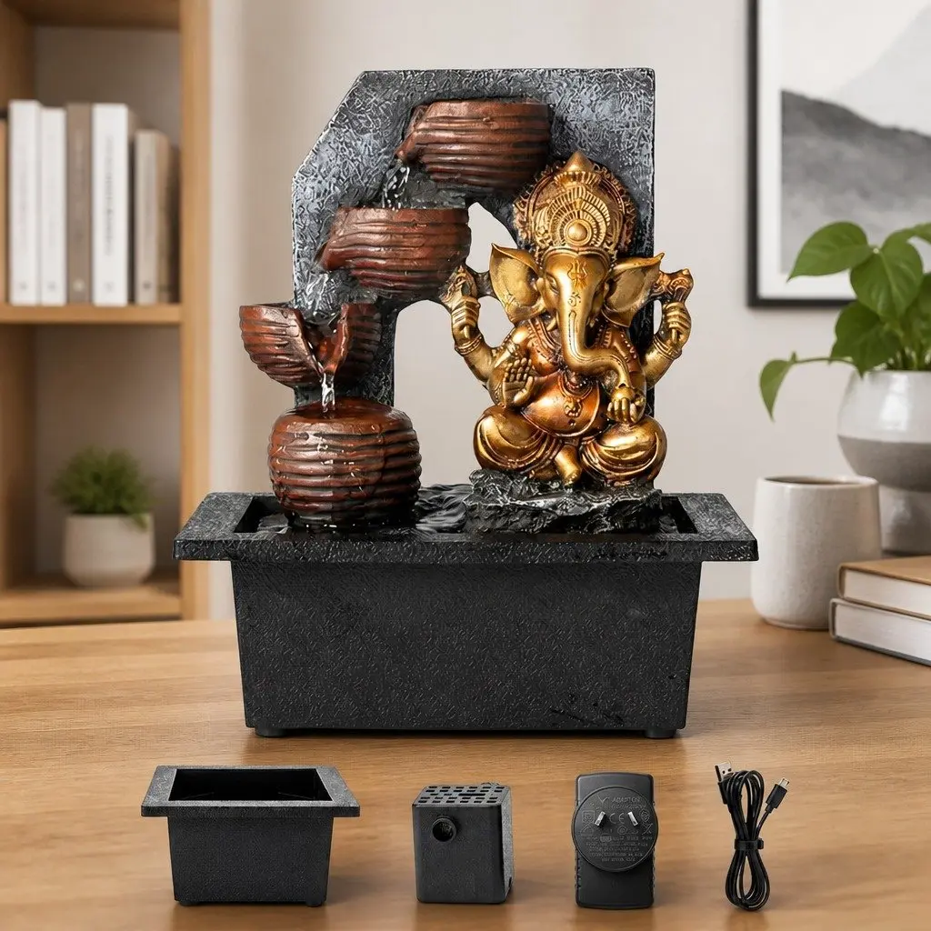 Desktop Fountain LED Tabletop Water Feature Zen Mini Office Living Room Decor