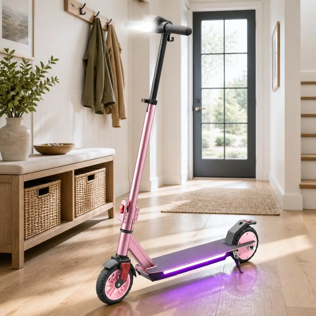 Electric Scooter Adjustable Height 180W 18KM/H Pink Foldable Portable Commuter