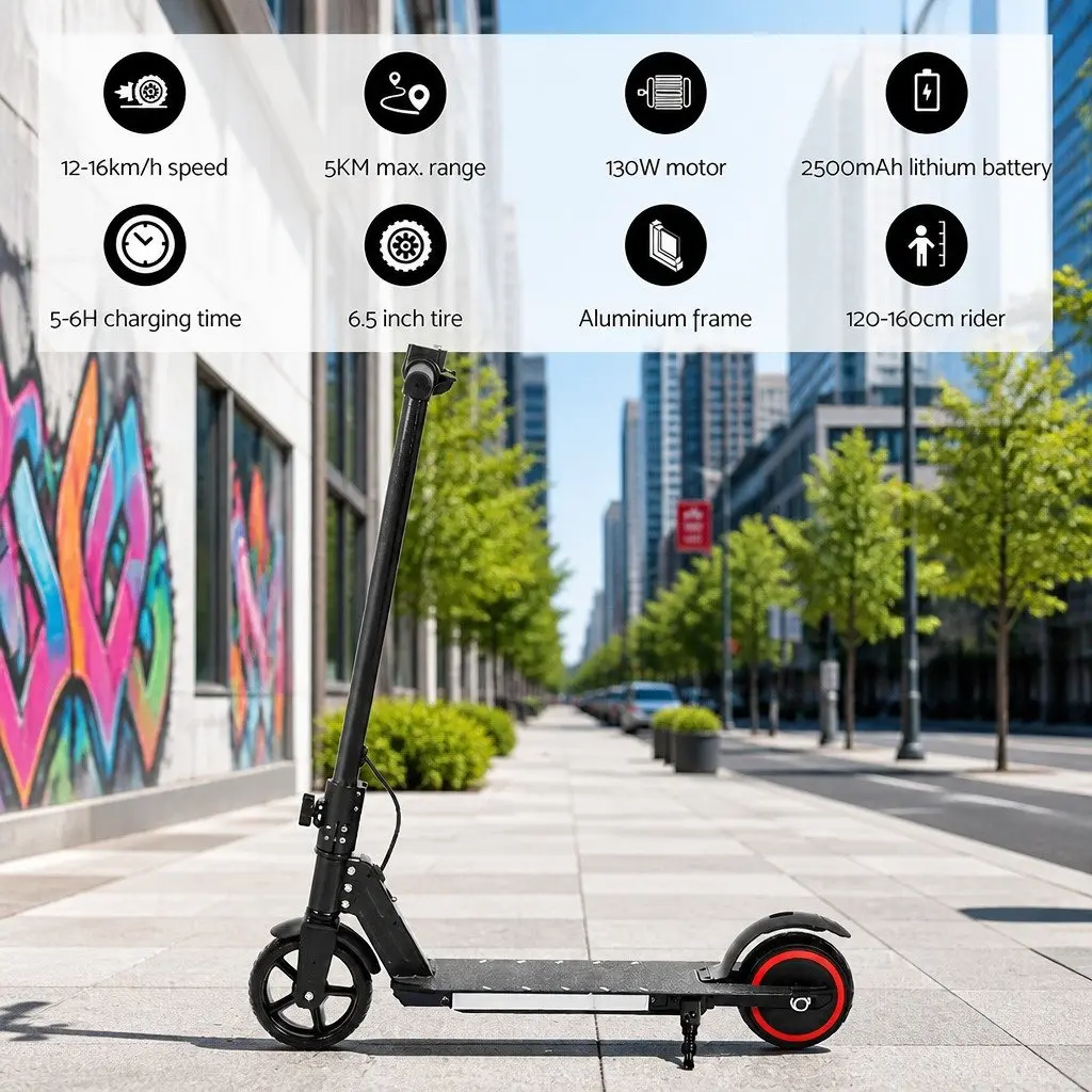Electric Scooter 130W Commuter 16KM/H Foldable Portable Black