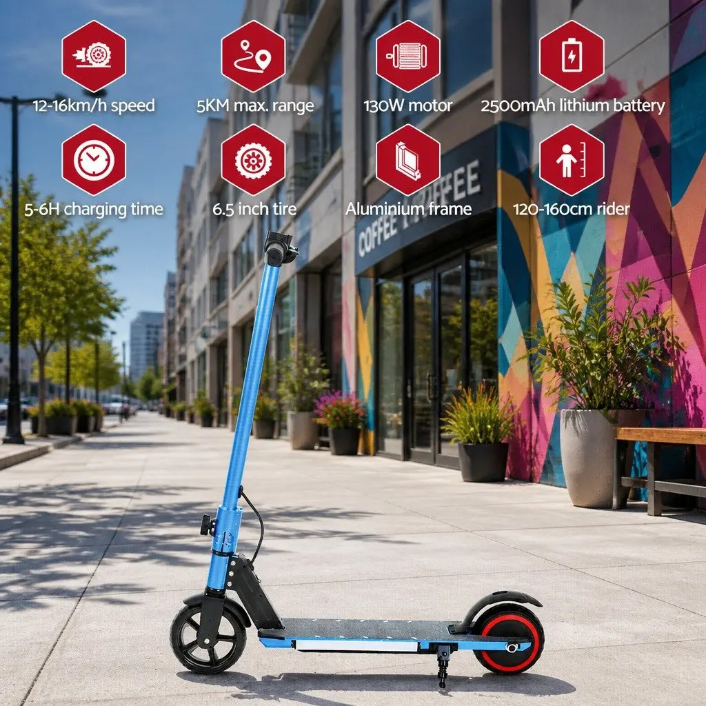 Electric Scooter Commuter 130W 16km/h Foldable Portable Blue