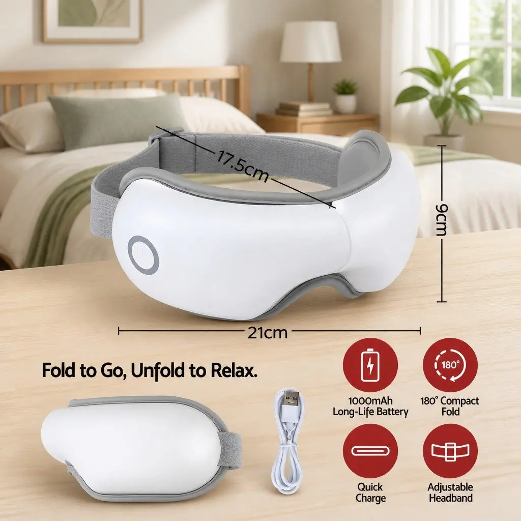 Eye Massager with Heat Vibration Bluetooth Music 180° Foldable Electric Mask