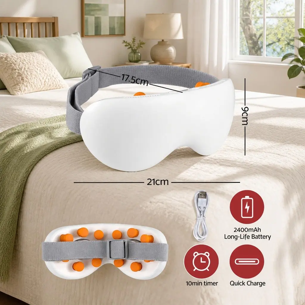 Dual Hot and Cold Compress Eye Massager 12 Vibrating Nodes White