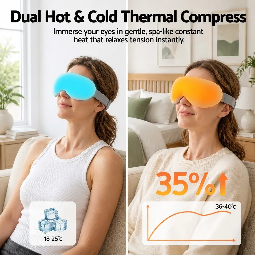 Dual Hot and Cold Compress Eye Massager 12 Vibrating Nodes White