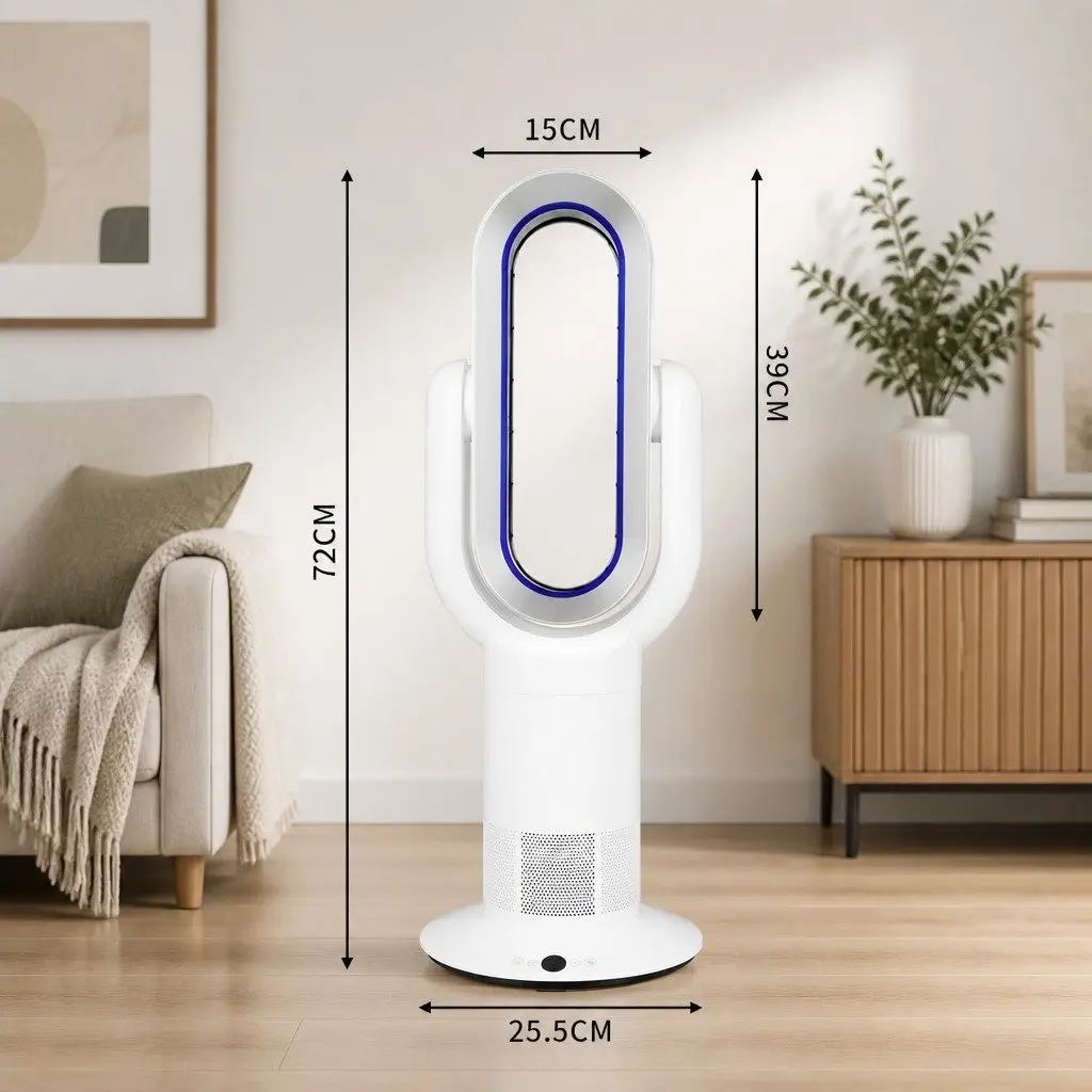 Bladeless Electric Fan Tower Cooler Heater 35W Quiet Operation White Silver Blue