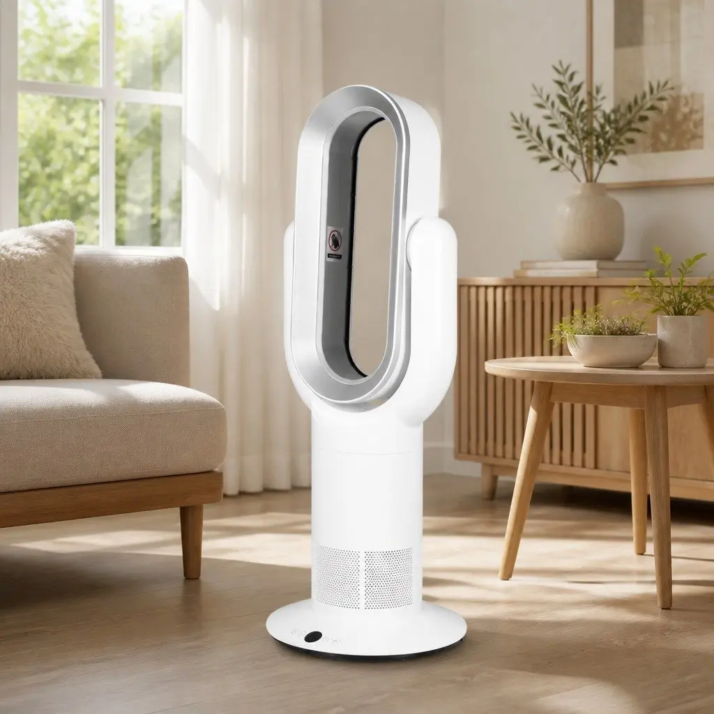 Bladeless Tower Fan Electric Cooler Remote Control 35W Portable Home Office White Silver