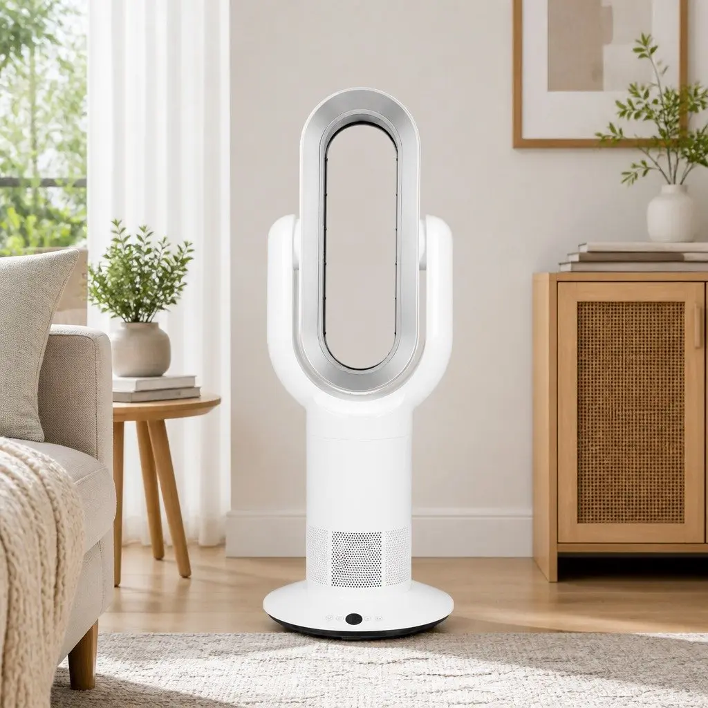 Bladeless Tower Fan Electric Cooler Remote Control 35W Portable Home Office White Silver