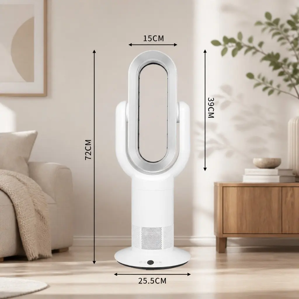 Bladeless Tower Fan Electric Cooler Remote Control 35W Portable Home Office White Silver