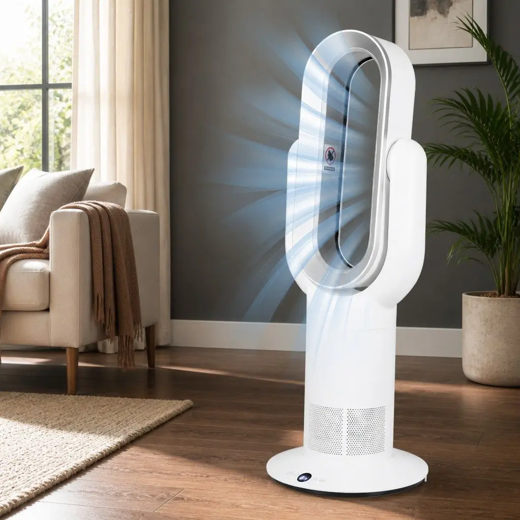Bladeless Tower Fan Electric Cooler Remote Control 35W Portable Home Office White Silver