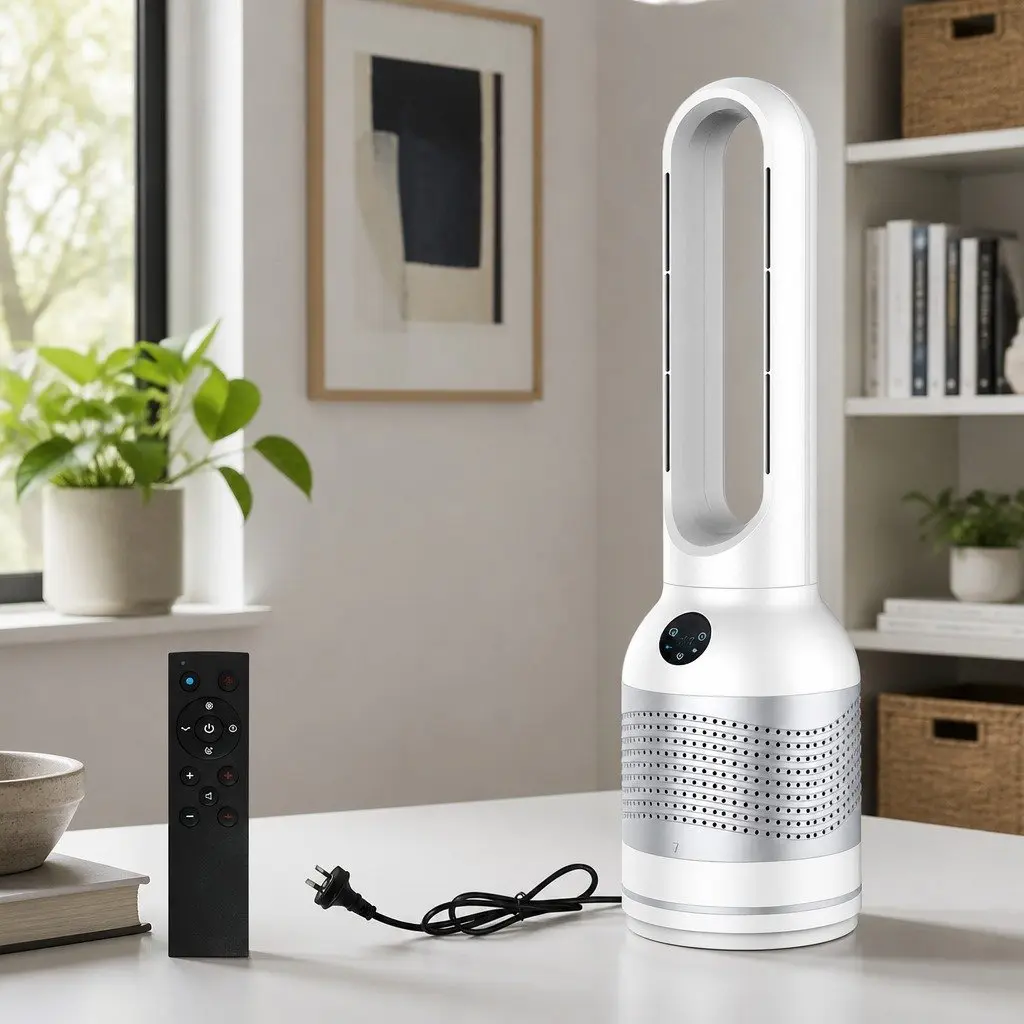 Bladeless Fan Cooler Heater Air Purifier 3in1 80° Oscillation White