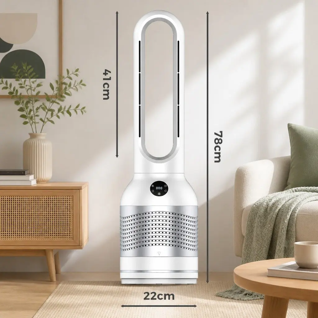 Bladeless Fan Cooler Heater Air Purifier 3in1 80° Oscillation White