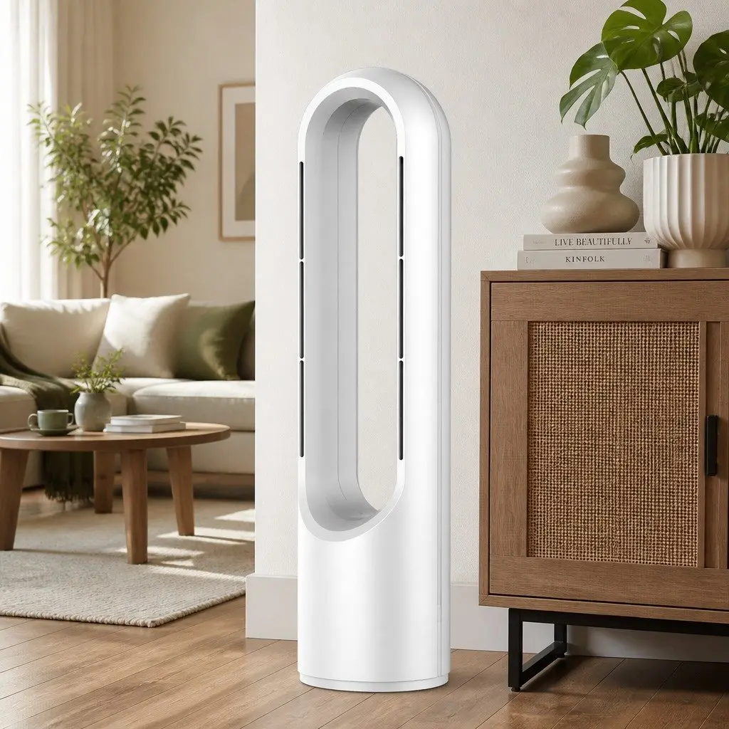 Bladeless Fan Cooler Heater Air Purifier 3in1 80° Oscillation White