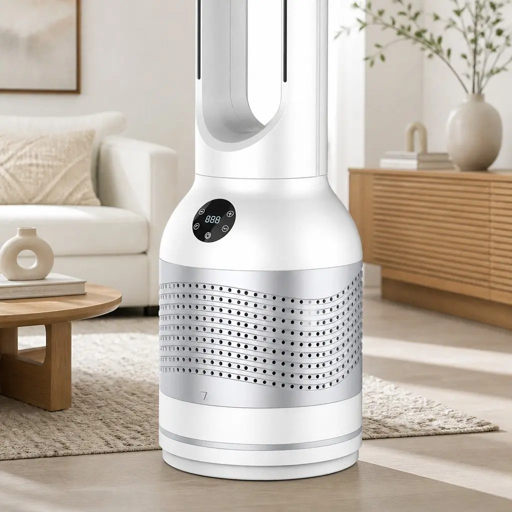 Bladeless Fan Cooler Heater Air Purifier 3in1 80° Oscillation White