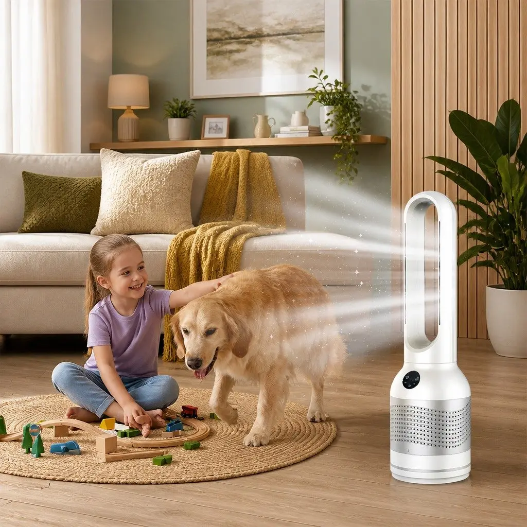 Bladeless Fan Cooler Heater Air Purifier 3in1 80° Oscillation White