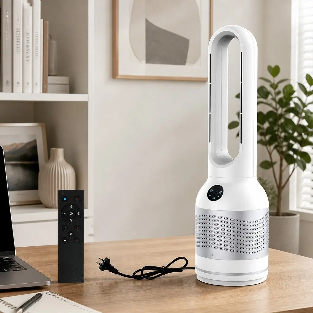 Bladeless Fan Cooler Heater Air Purifier 3in1 80° Oscillation White