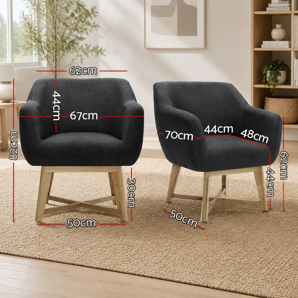 Armchair Charcoal Accent Seat 67cm W x 70cm D x 82cm H High Resilience Foam Criss-Cross Base