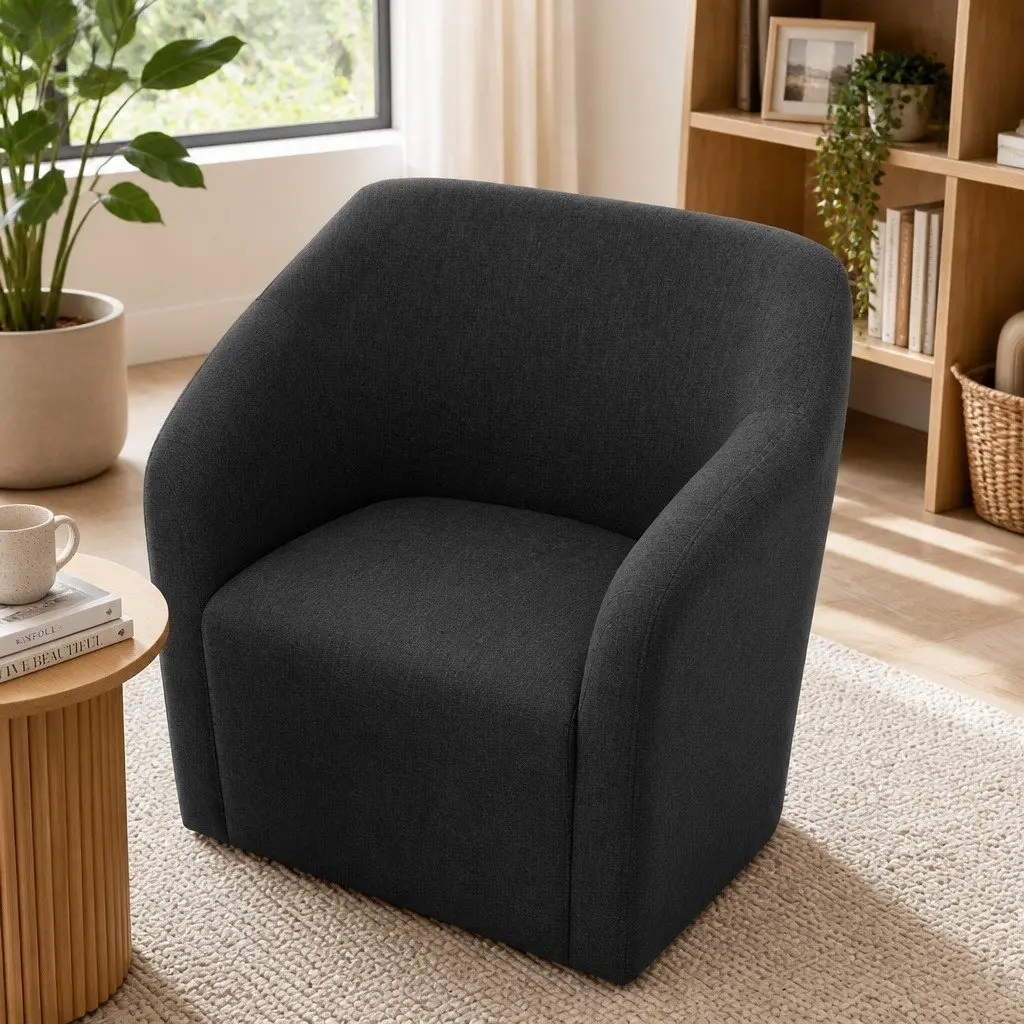 Armchair Charcoal Accent Seat 67cm W x 70cm D x 82cm H High Resilience Foam Criss-Cross Base