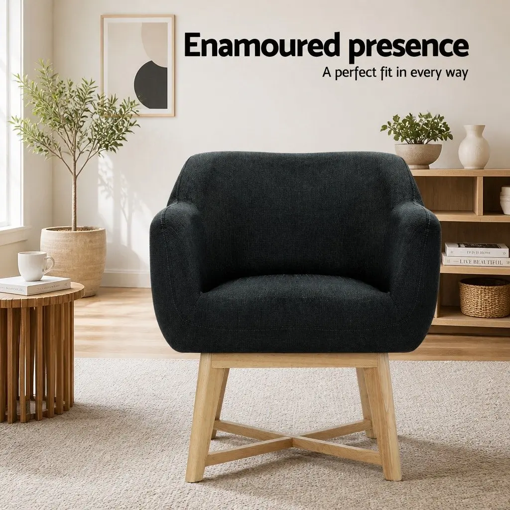 Armchair Charcoal Accent Seat 67cm W x 70cm D x 82cm H High Resilience Foam Criss-Cross Base