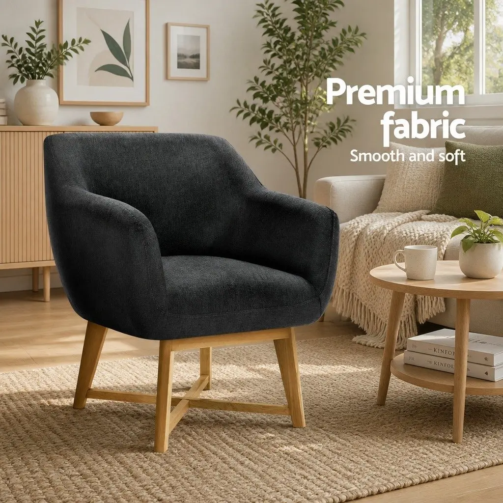 Armchair Charcoal Accent Seat 67cm W x 70cm D x 82cm H High Resilience Foam Criss-Cross Base