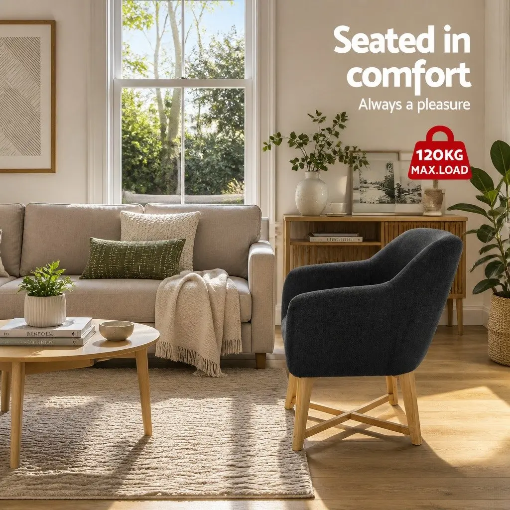 Armchair Charcoal Accent Seat 67cm W x 70cm D x 82cm H High Resilience Foam Criss-Cross Base