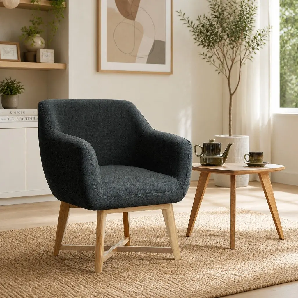 Armchair Charcoal Accent Seat 67cm W x 70cm D x 82cm H High Resilience Foam Criss-Cross Base