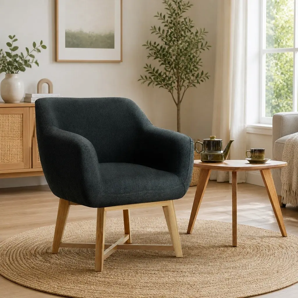 Armchair Charcoal Accent Seat 67cm W x 70cm D x 82cm H High Resilience Foam Criss-Cross Base