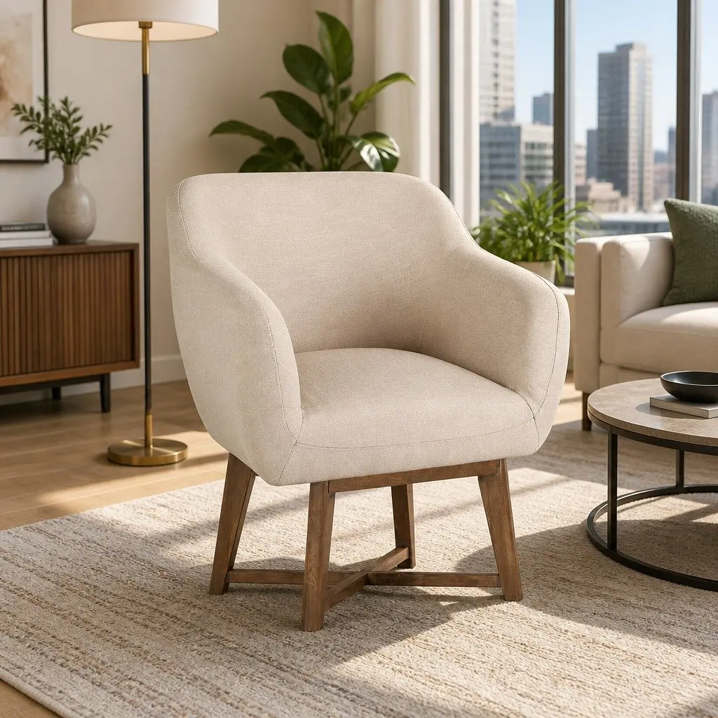 Armchair Accent Lounge Seat Criss-Cross Base Beige Modern 67x70x82cm