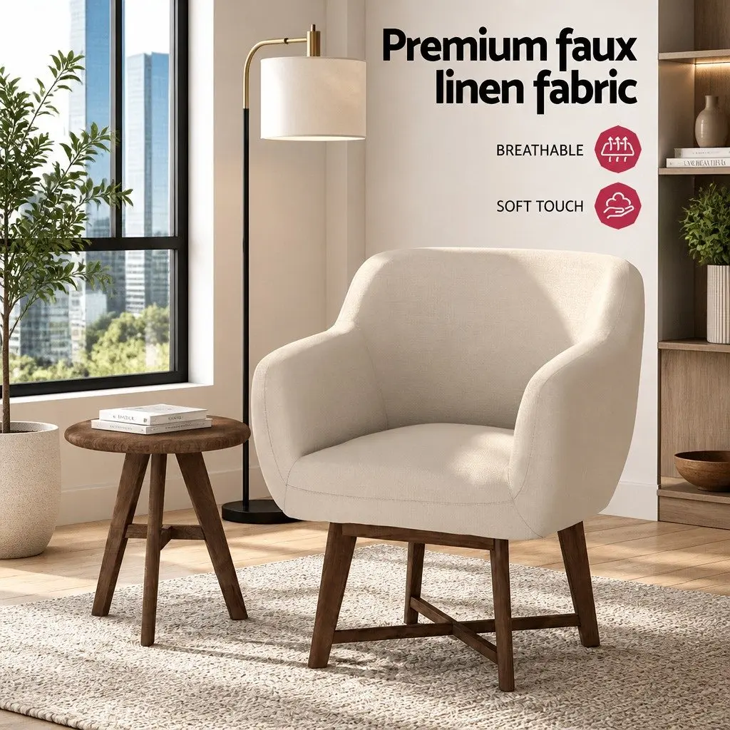 Armchair Accent Lounge Seat Criss-Cross Base Beige Modern 67x70x82cm