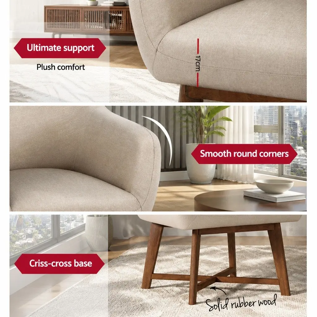 Armchair Accent Lounge Seat Criss-Cross Base Beige Modern 67x70x82cm
