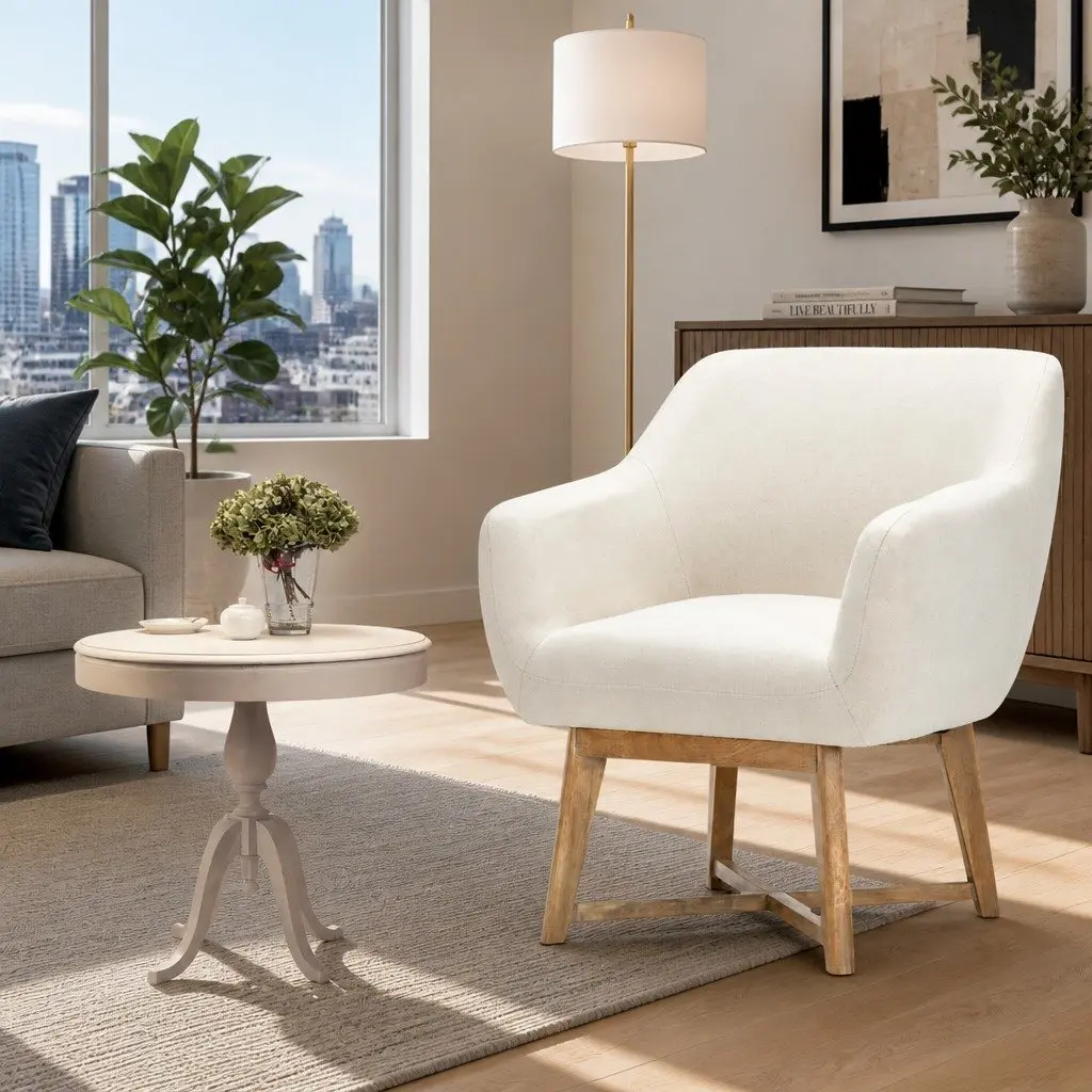Armchair Accent Lounge Seat Criss-Cross Base Beige Modern 67x70x82cm