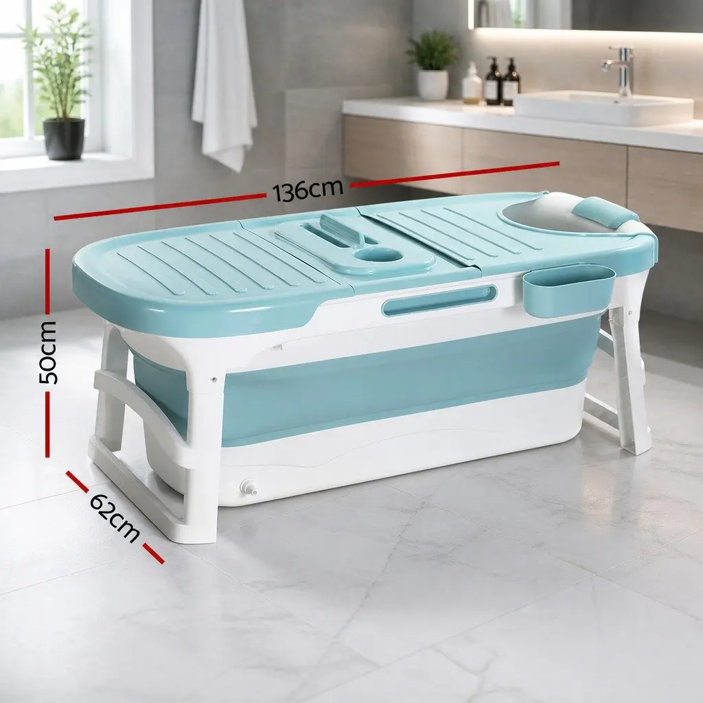 Foldable Bathtub Portable Water Spa 136x62x52cm Blue