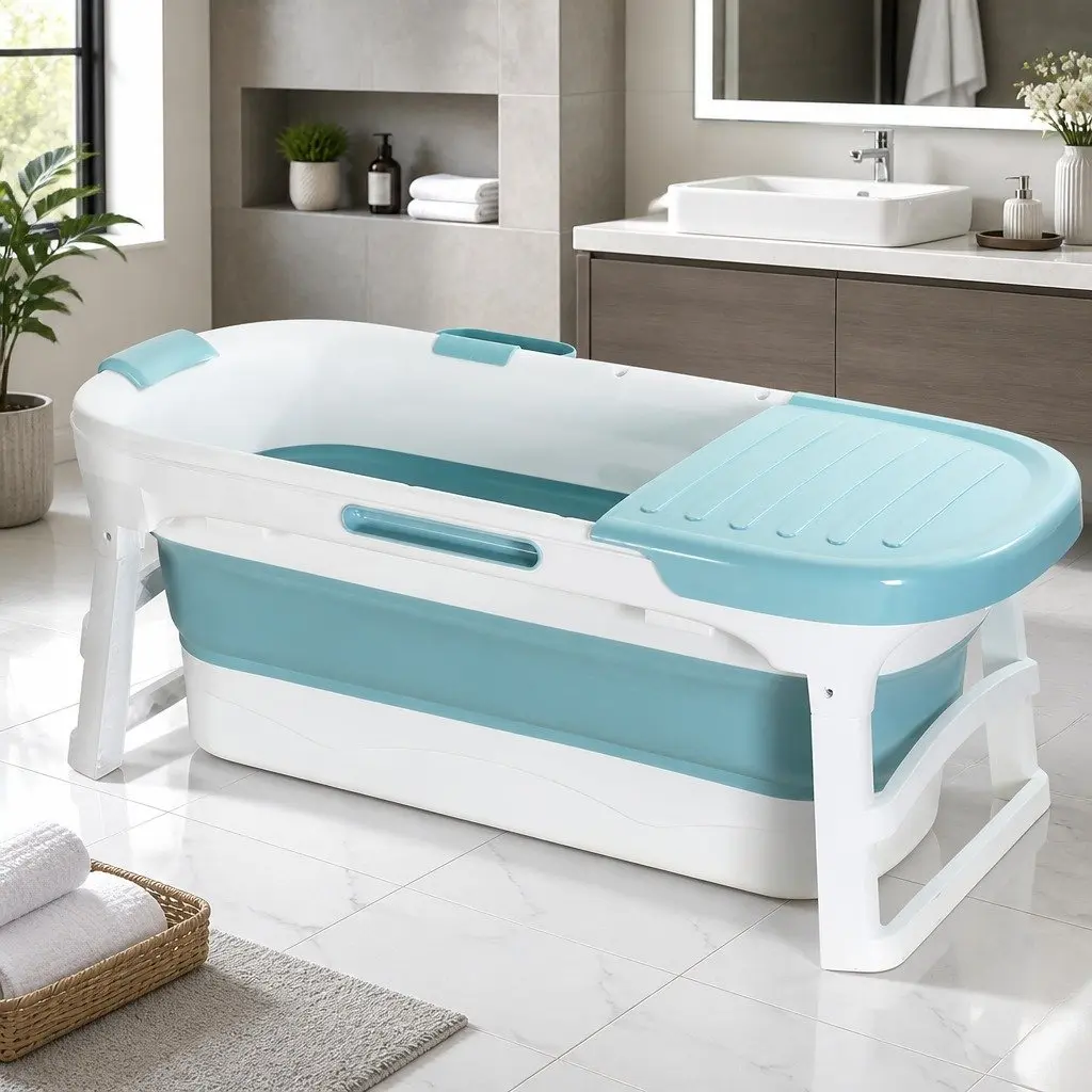 Foldable Bathtub Portable Water Spa 136x62x52cm Blue