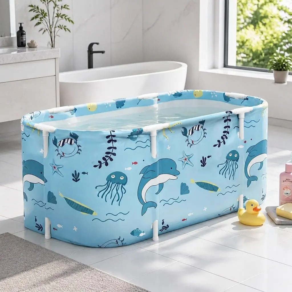 Foldable Bathtub Portable Spa 114x62cm Blue