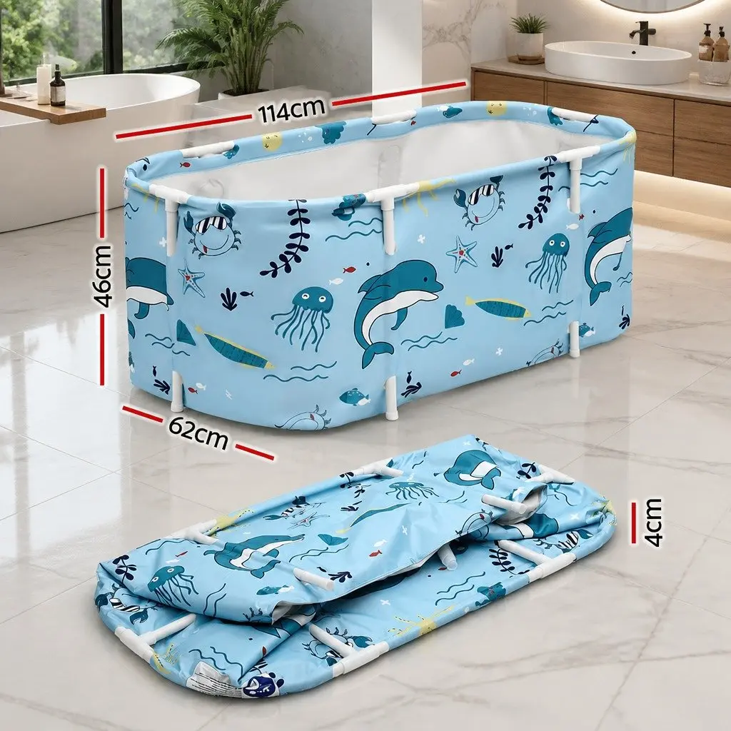 Foldable Bathtub Portable Spa 114x62cm Blue