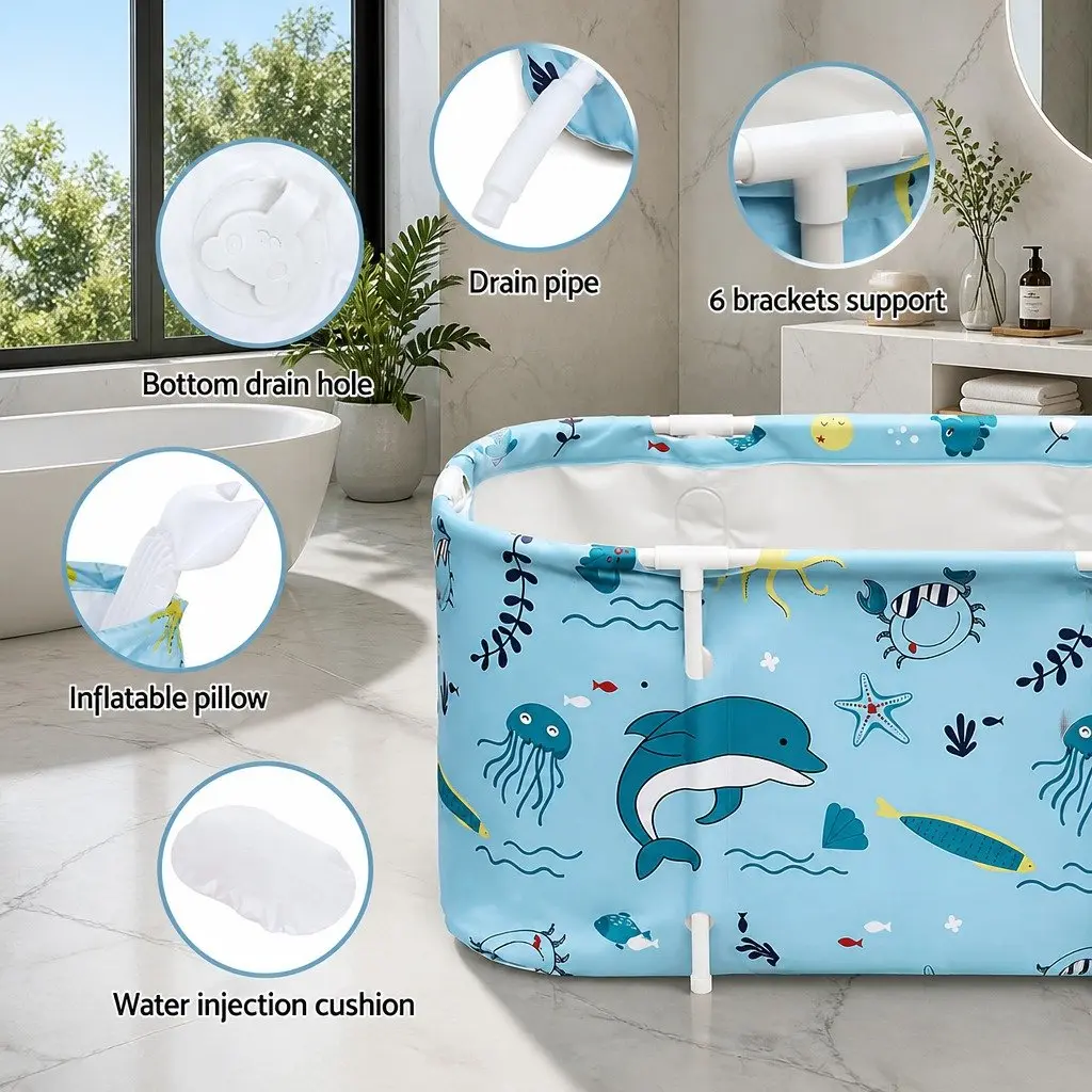Foldable Bathtub Portable Spa 114x62cm Blue