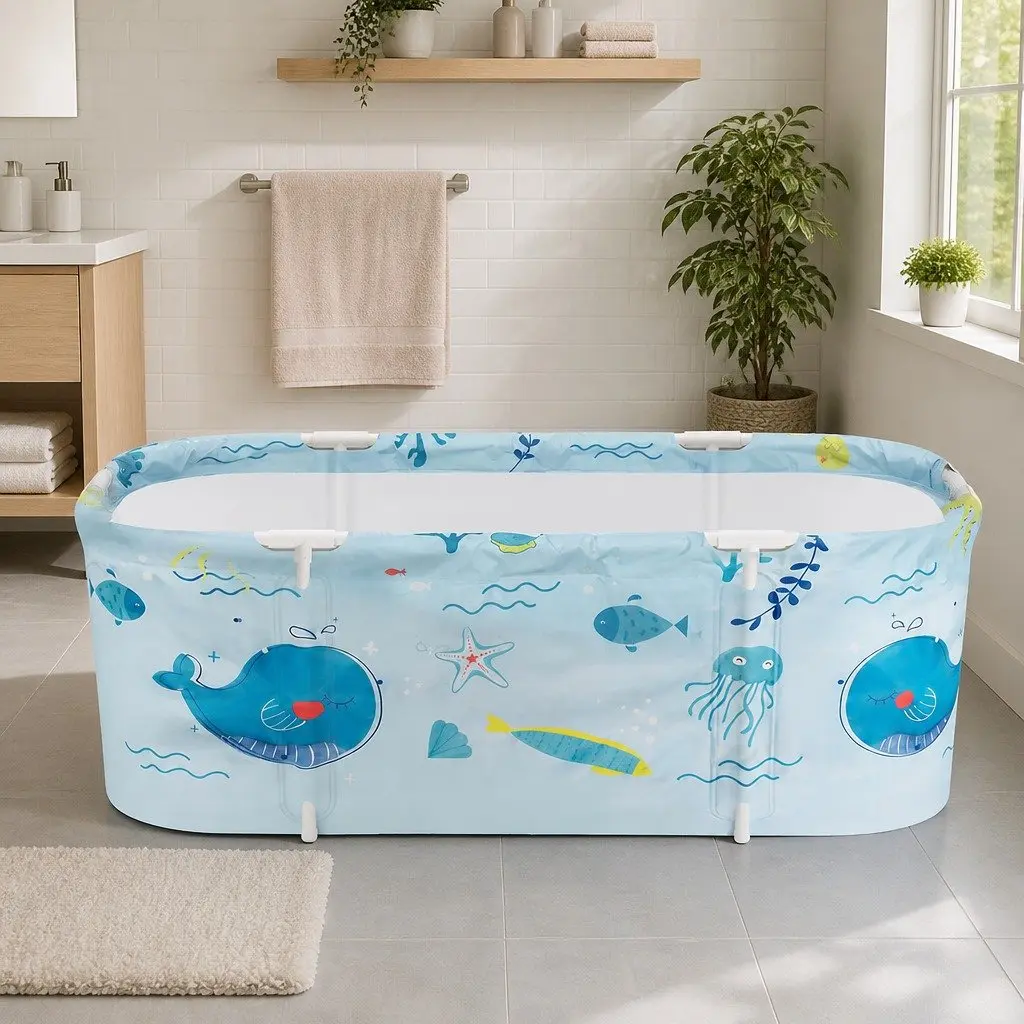 Foldable Bathtub Portable Spa Indoor Outdoor 134x65cm Blue
