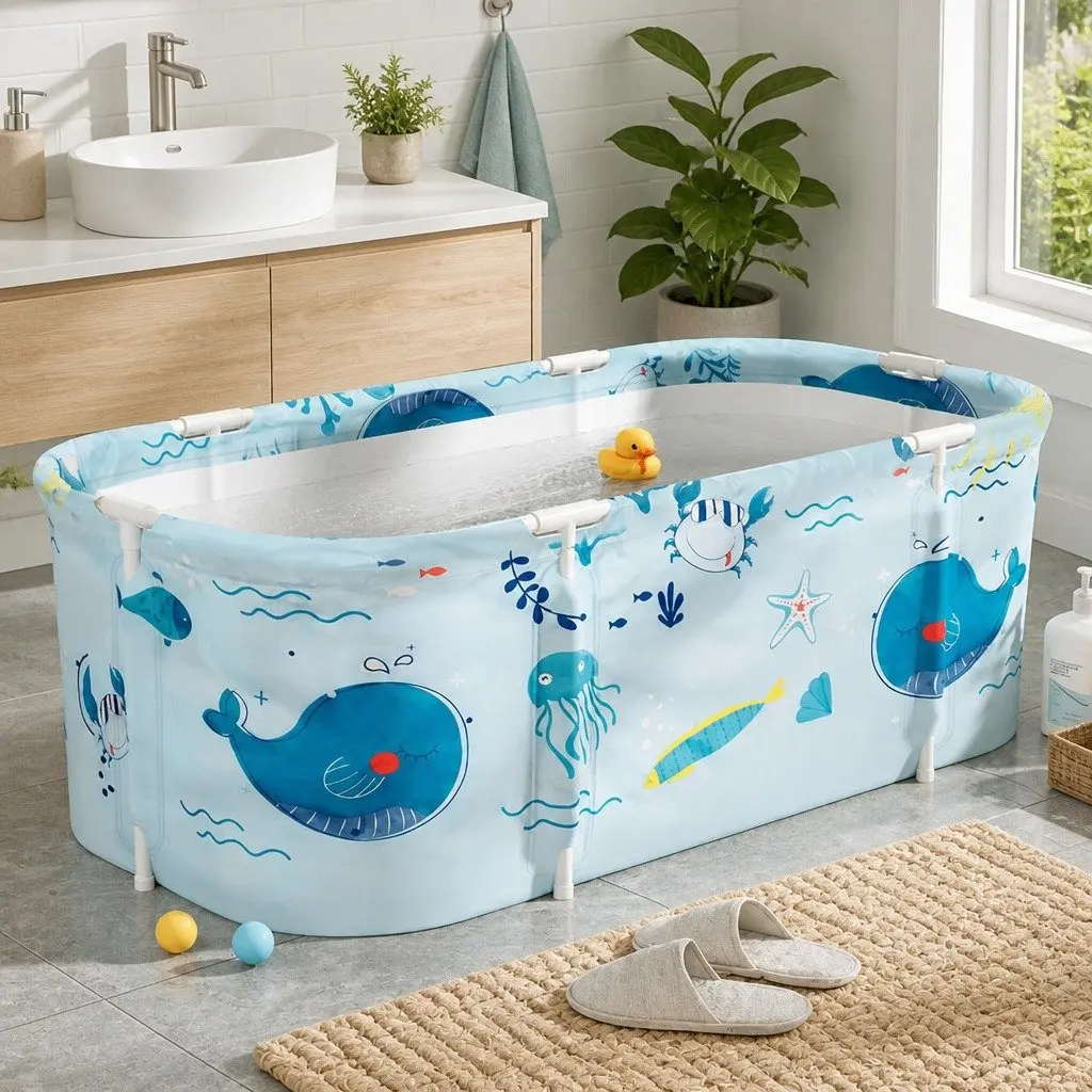 Foldable Bathtub Portable Spa Indoor Outdoor 134x65cm Blue