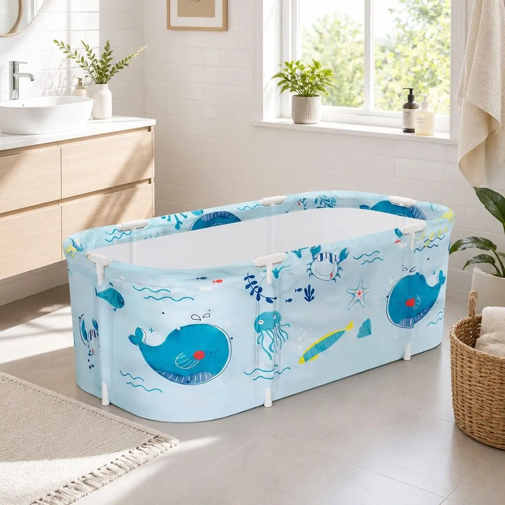 Foldable Bathtub Portable Spa Indoor Outdoor 134x65cm Blue
