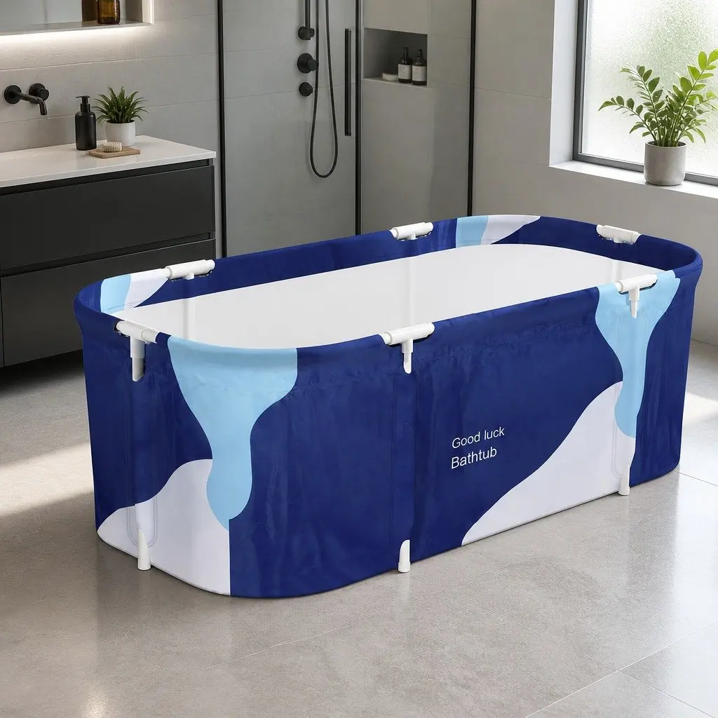 Foldable Bathtub Portable Inflatable Spa Bucket Navy Blue Indoor Outdoor