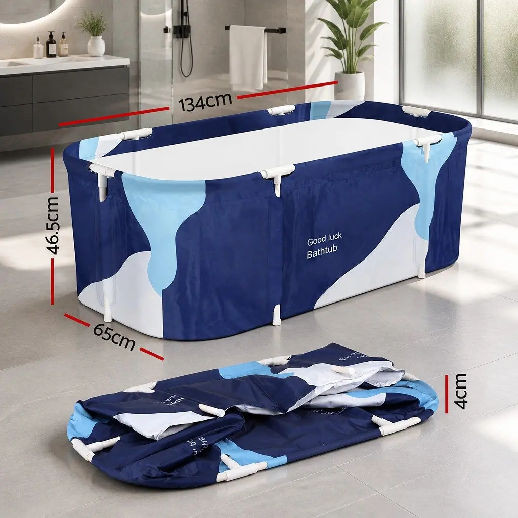 Foldable Bathtub Portable Inflatable Spa Navy Blue Indoor Outdoor 134 x 65 x 46.5 cm