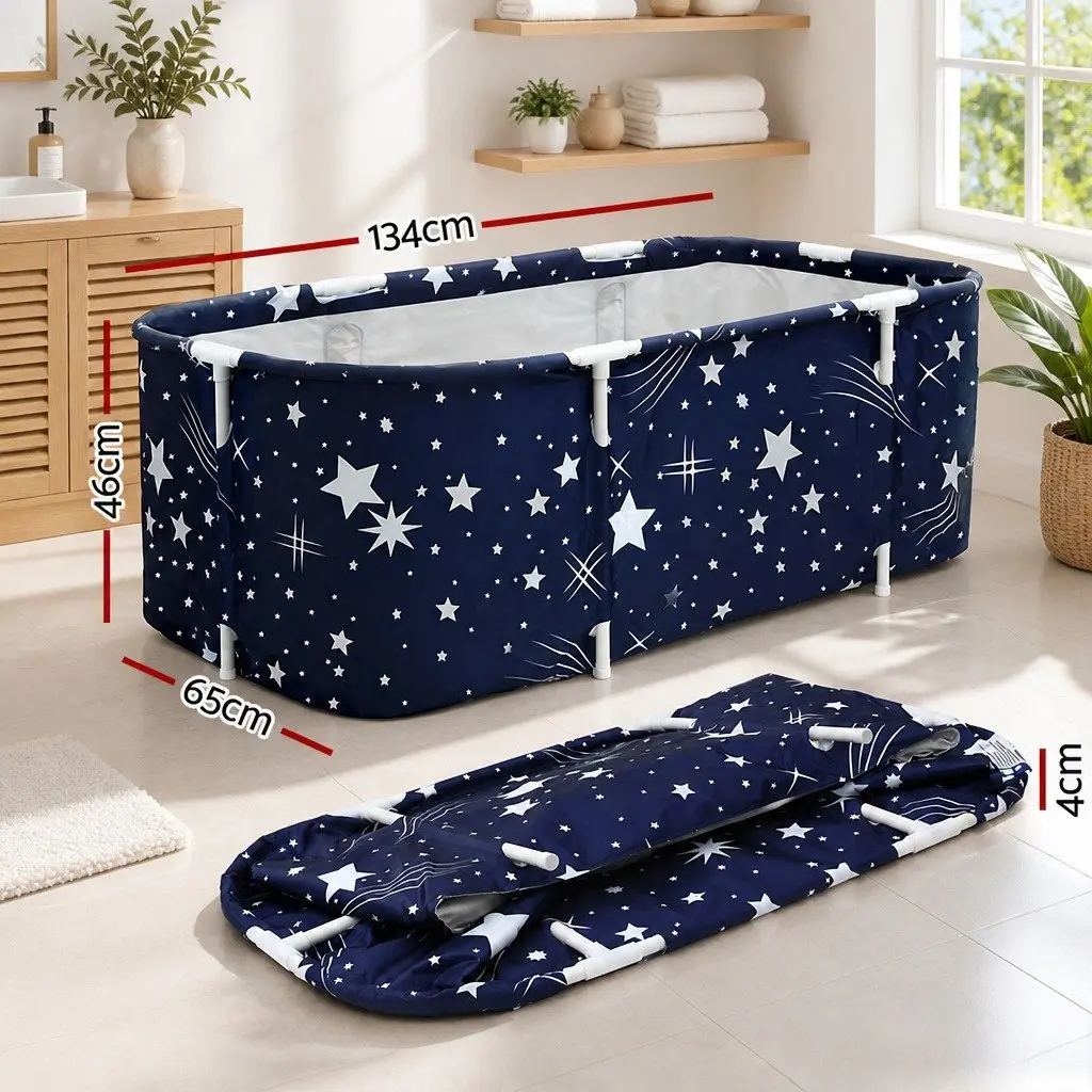 Foldable Bathtub Navy Blue Inflatable Spa Bucket 134x65cm Indoor Outdoor