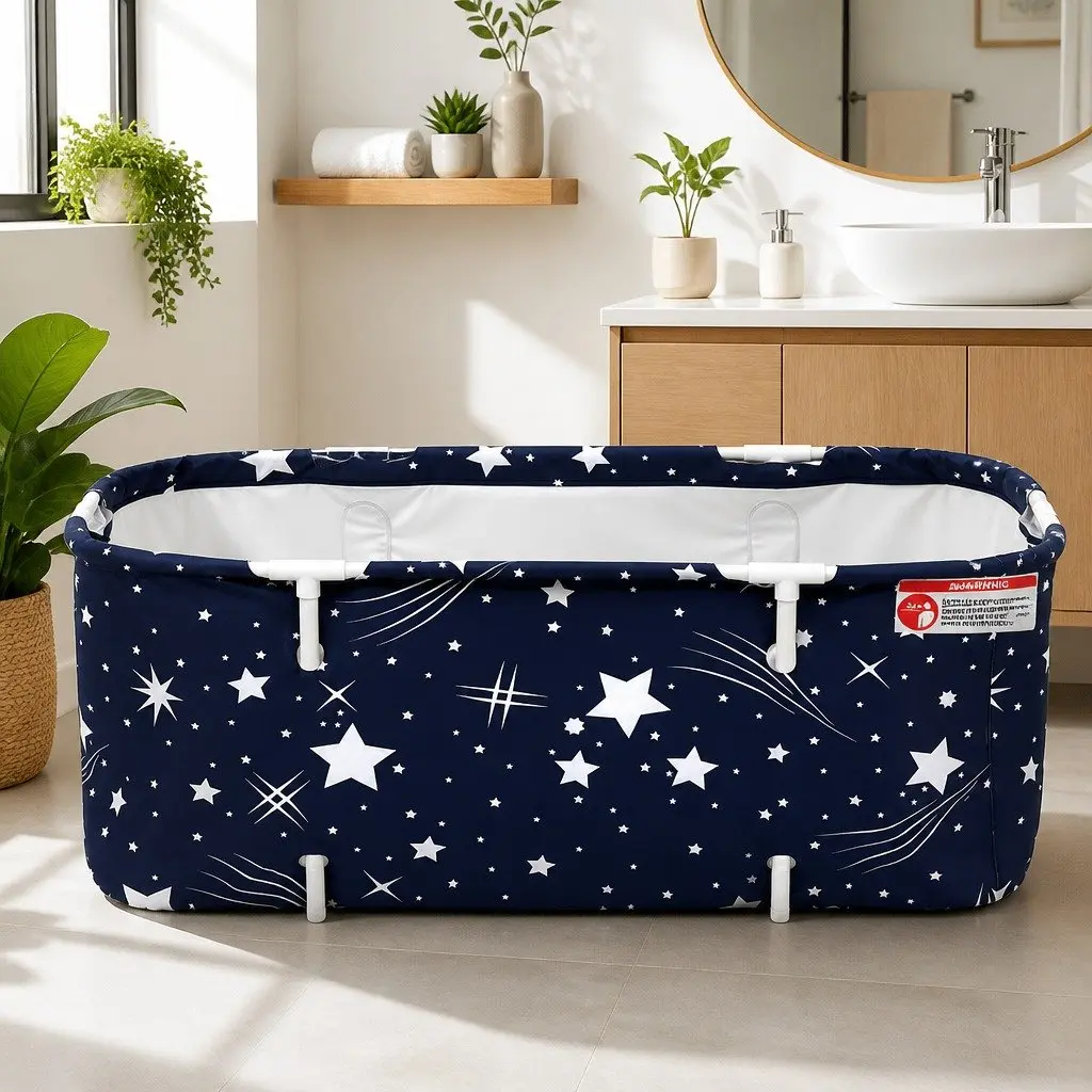 Foldable Bathtub Navy Blue Inflatable Spa Bucket 134x65cm Indoor Outdoor