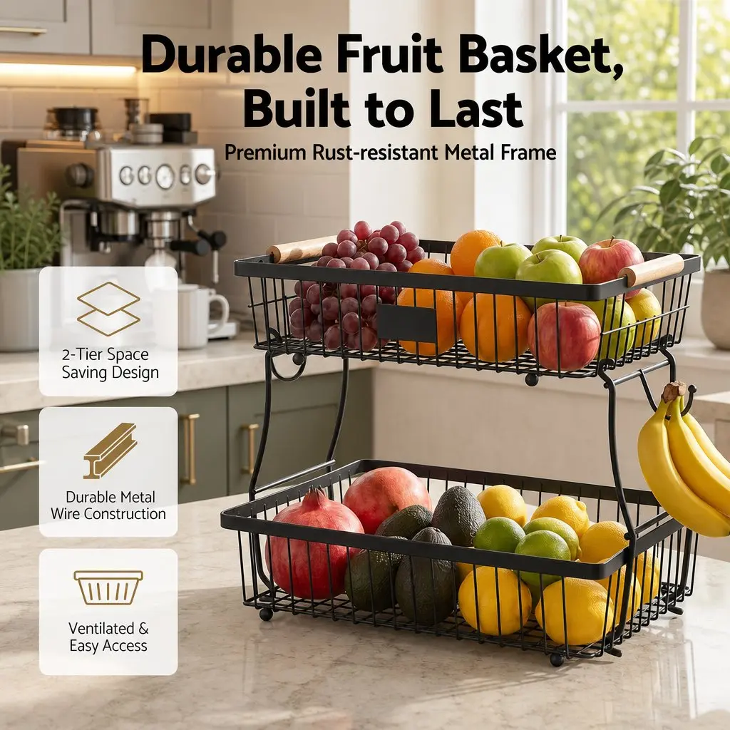 2-Tier Fruit Basket with Detachable Tiers