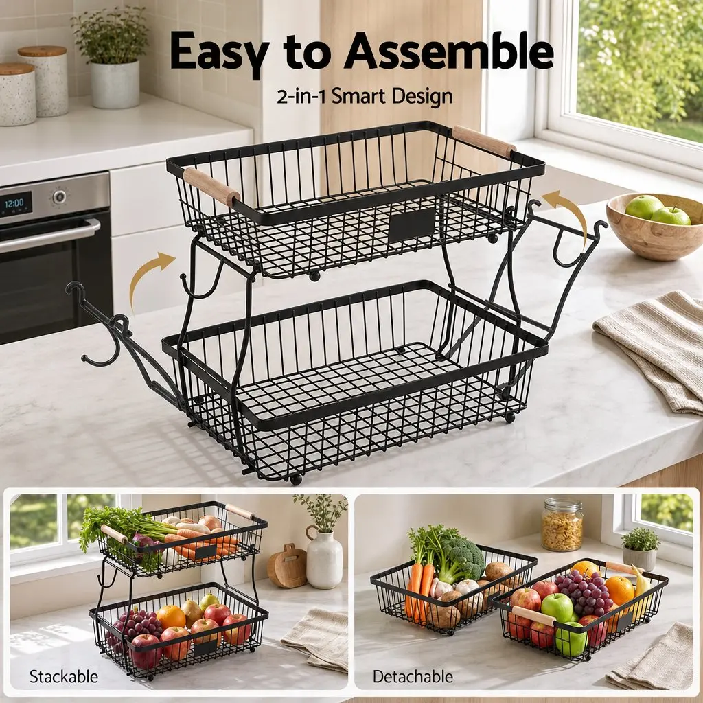 2-Tier Fruit Basket with Detachable Tiers