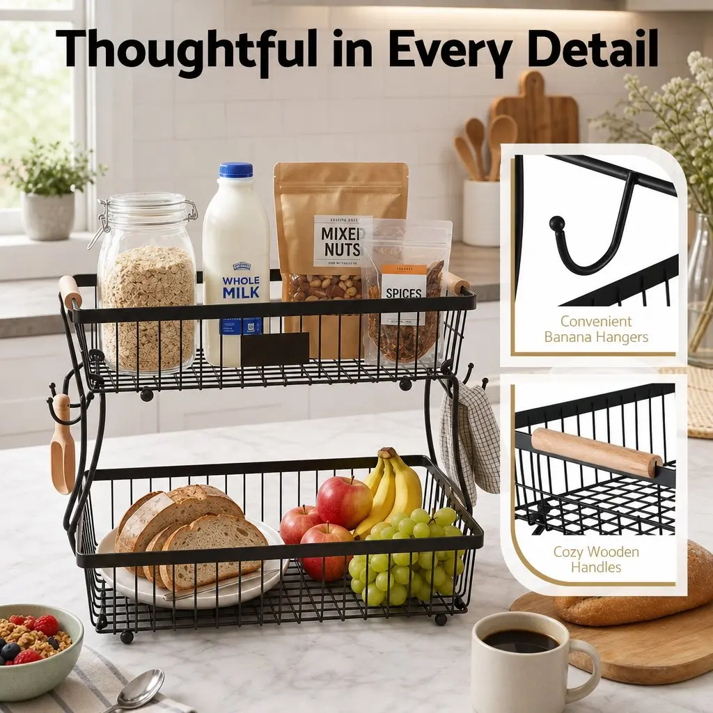 2-Tier Fruit Basket with Detachable Tiers
