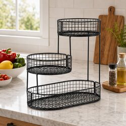Reliable 3-Tier Black Metal Fruit Basket Bowl