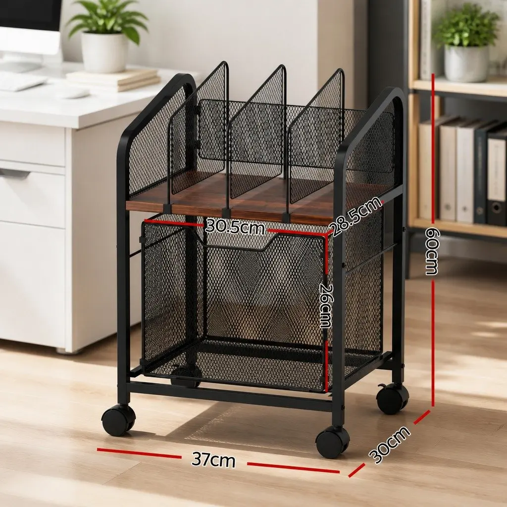 Mobile Filing Cabinet Storage Organiser Rolling Locking Wheels Compact Black 37 x 30 x 60cm